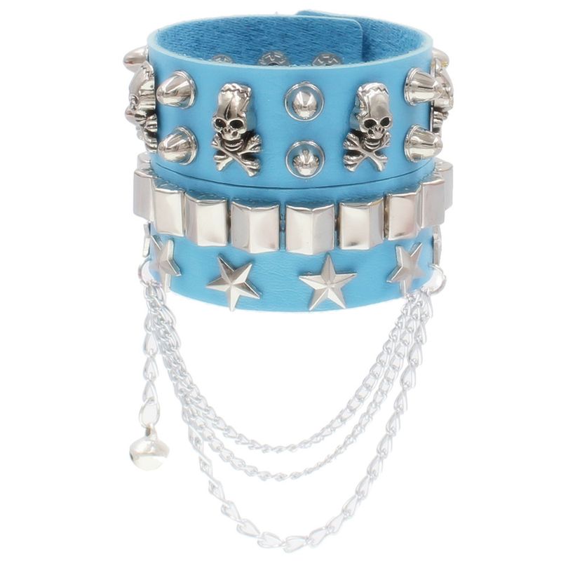 Fashionable Multi-layer Leather Wide Bracelet Personalized And Domineering Skeleton Rivet Punk Street Dance Bracelet Accessory_voghion.com