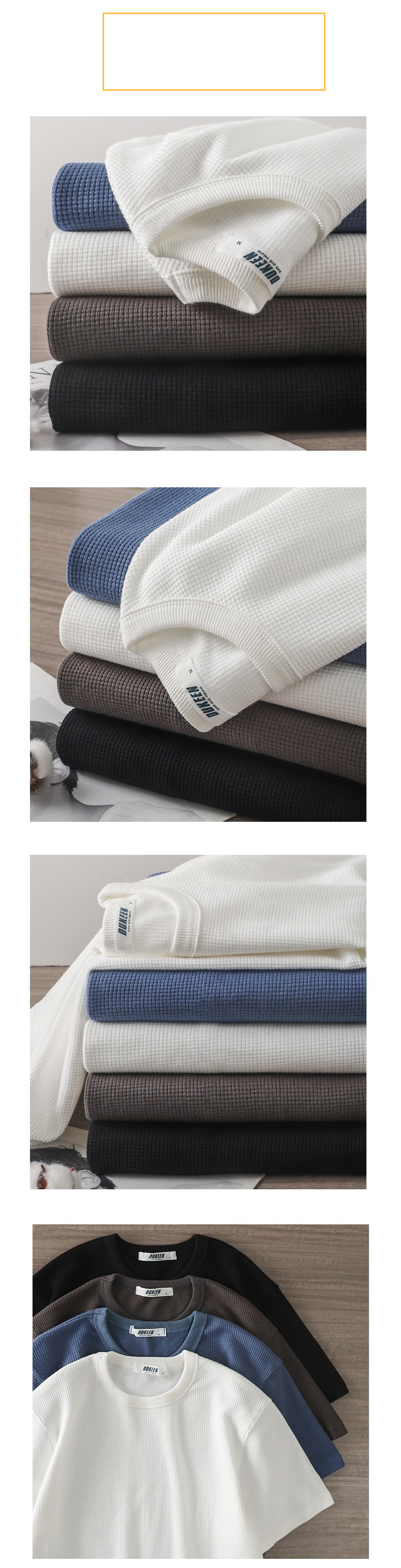 Men's clothing casual heavyweight high-end waffle t-shirt men's short-sleeved summer original small collar bottoming shirt half-sleeved trend_voghion.com