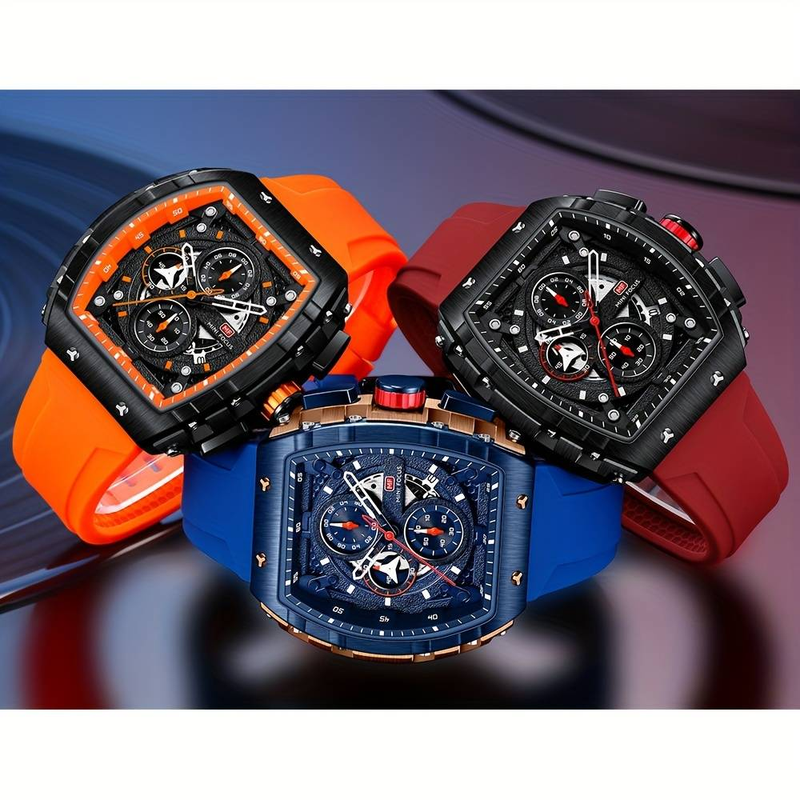 Naviforce Multifunctional Men's Quartz Watch Luminous Tonneau Pointer Sports Wrist Watch With Silicone Strap_voghion.com