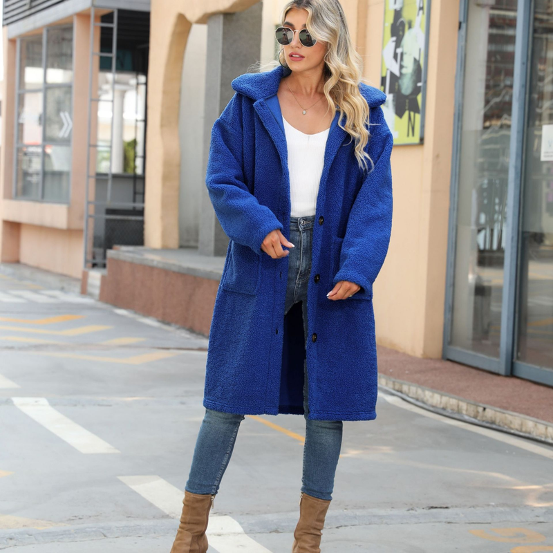Damenbekleidung Herbst und Winter Damen Revers Langarm Tasche einfarbig einreihig langer Mantel doppelseitig Kaschmirmantel_voghion.com