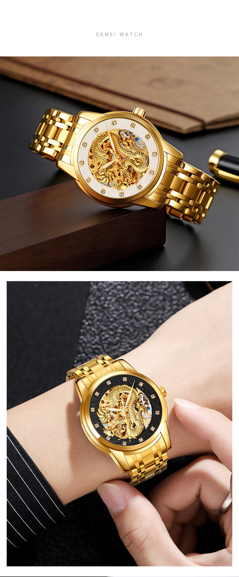 Fashion Hollowed-out Men's Mechanical Watch Automatic Movement Waterproof Steel Belt Business Mechanical Watch Men_voghion.com
