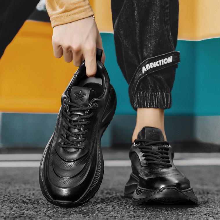 2024 autumn and winter men's plus size leather sports and leisure shoes Korean version height increasing dad trendy shoes_voghion.com