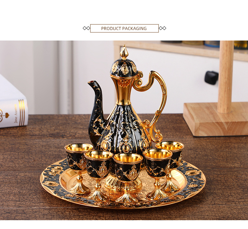 Namų baldai Retro išskirtinis vyno rinkinys Metalinis viduramžių stiliaus Vintage vyno rinkinys Namų lengvas prabangus vyno puodas ir vyno taurė_voghion.com