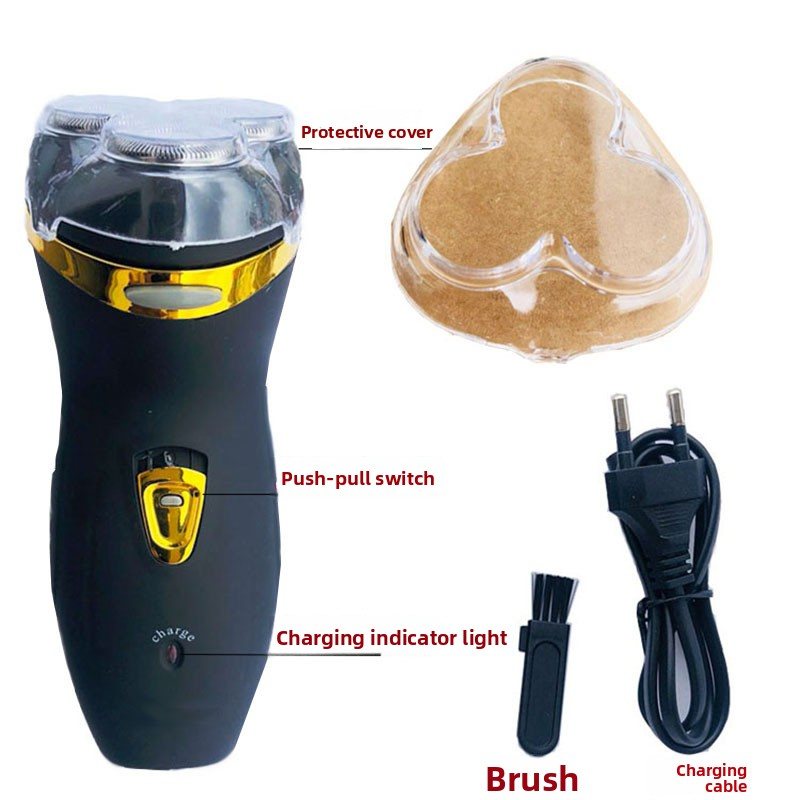 Rasoio elettrico da uomo con testine flottanti 3D, lame rotanti triple, lavabile a secco e a umido, autonomia di 60 minuti, basso rumore (36 dB), design ricaricabile senza fili._voghion.com