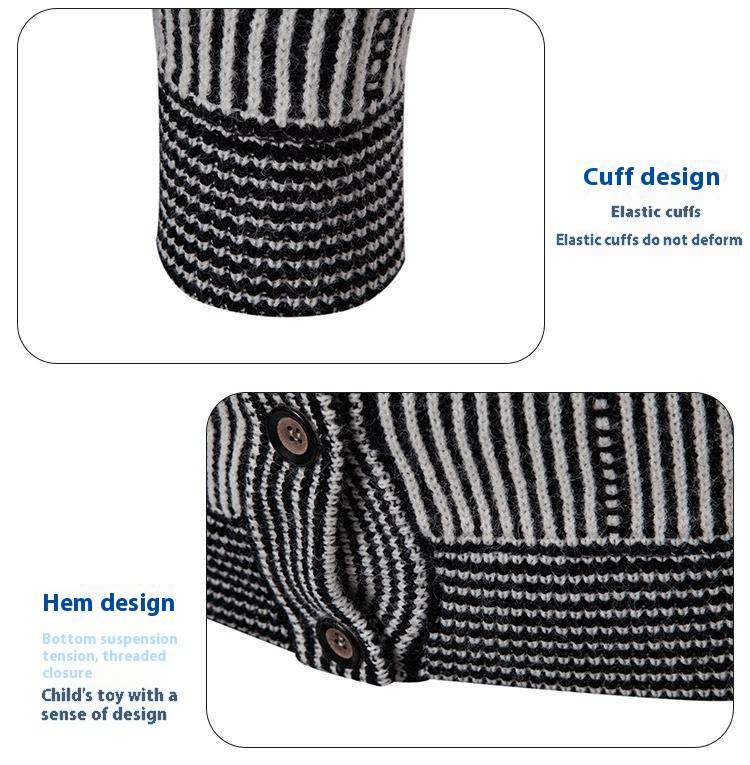 Men's Plus Size Striped Knit Cardigan Sweater - V-Neck Long Sleeve Casual Open Front Coat For Big & Tall (M-3XL, Black/White)_voghion.com