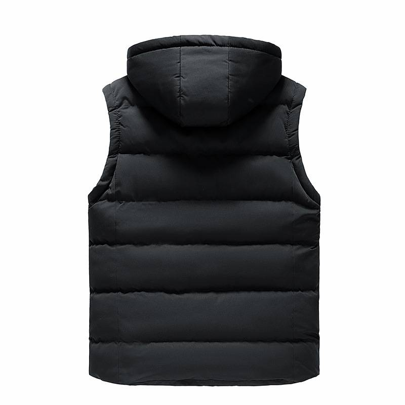 Men's Quilted Puffer Vest – Korean Streetwear Style, Thickened Polyester Fill With Hood & Zipper Pockets (L-5XL, Black/Red/Army Green)_voghion.com