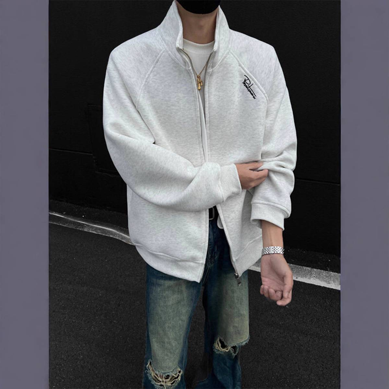 Kapuzenjacke mit Doppelreißverschluss – Schweres Sweatshirt im College-Stil für Herren in Weiß/Hellgrau/Schwarz (M-3XL)_voghion.com