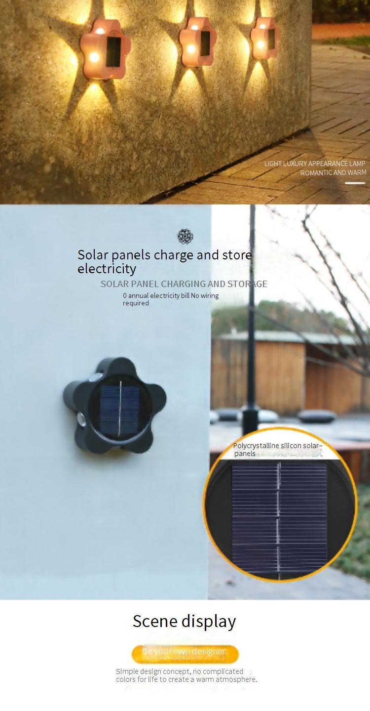 Solar Wall Light Outdoor Waterproof 5-LED Star Shape Garden Patio Decorative Ambient Light For Yard, Pathway, Balcony_voghion.com