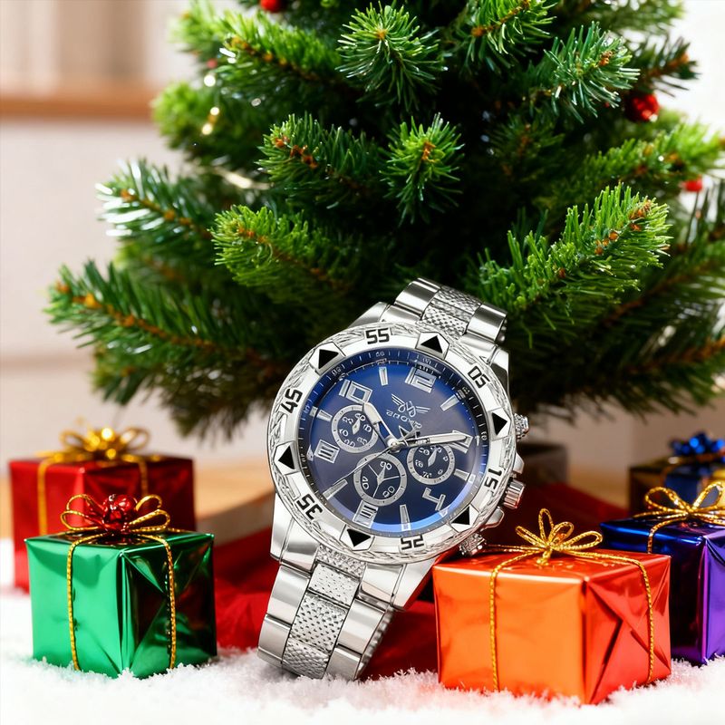 Men's Casual Stainless Steel Quartz Watch Set, Includes Necklace, Bracelet, And Ring, With Free Stylish Jewelry Set (Box Not Included)_voghion.com