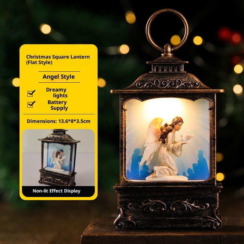Christmas LED Water-Filled Lantern Decor - Santa, Reindeer, Angel & Kids Figurines - Vintage Bronze Tabletop Decoration For Holiday Tree_voghion.com