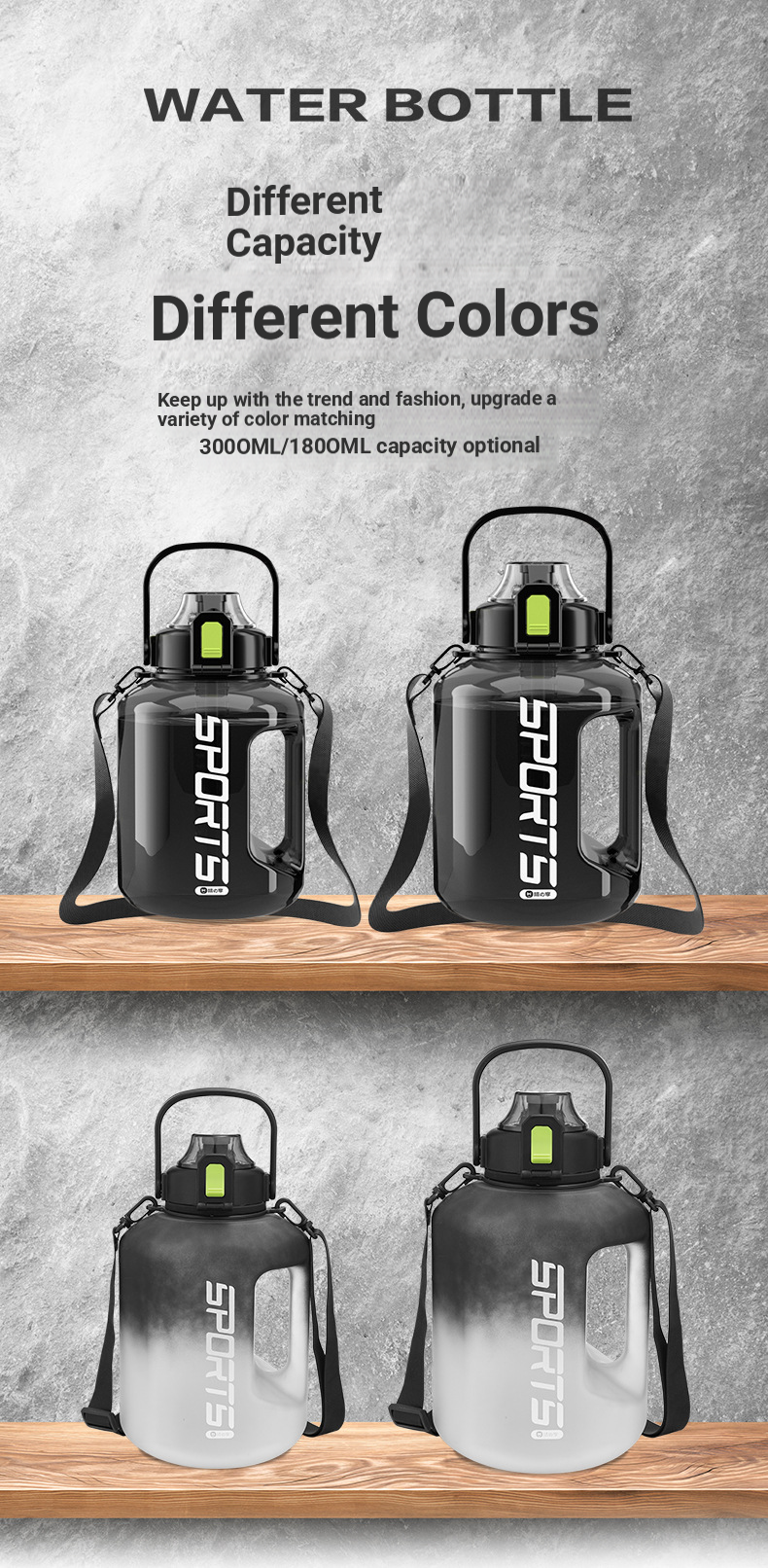 Tazza d'acqua di grande capacità, per uomo e donna, portatile, per sport, fitness, pancia, Dundong, secchio, tazza spaziale in plastica_voghion.com