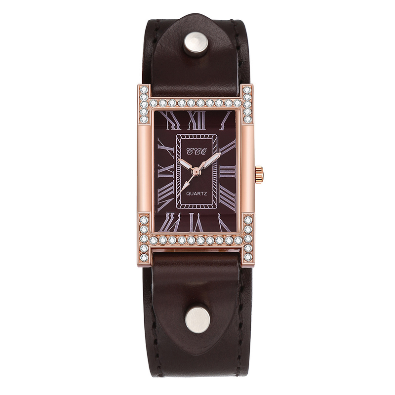 Nuovo orologio romano alla moda con cinturino in pelle e strass di lusso, quadrante quadrato, da donna_voghion.com