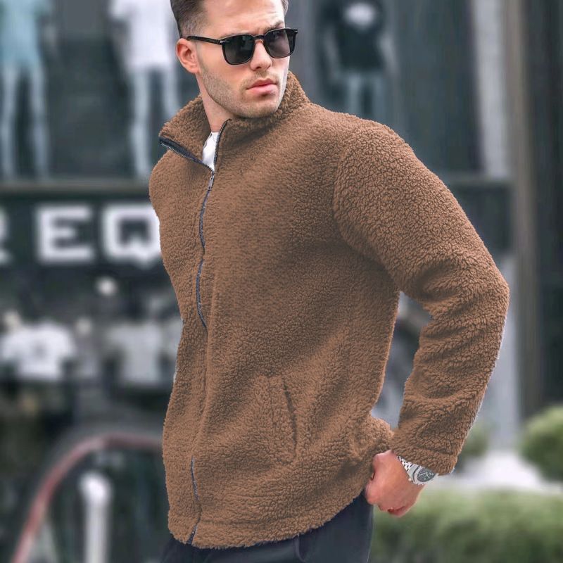 Giacca casual da uomo con collo alto, cerniera e fodera in pile - Capispalla invernale caldo, vestibilità slim, a maniche lunghe, per uno stile urbano_voghion.com