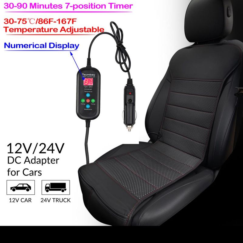 Coprisedile riscaldato per auto in pelle PU con telecomando integrato, 12 V 24 V, universale, riscaldatore, cuscino invernale freddo, nero_voghion.com