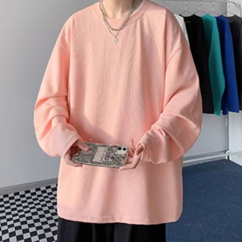 Maglietta a maniche lunghe da uomo 2025 autunno inverno in puro cotone, vestibilità ampia, strato interno spesso, maglietta di base_voghion.com