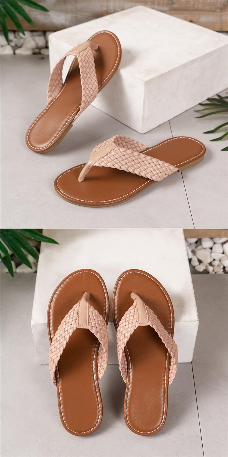 New Casual Braided Solid Color Slip-on Slippers For Women_voghion.com