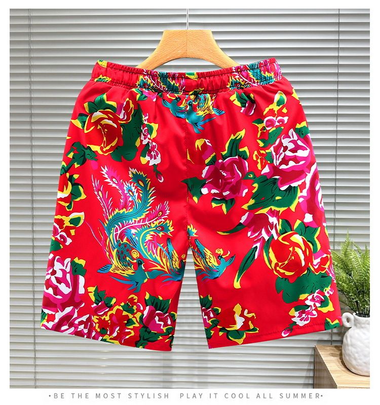 Pantaloncini sportivi da spiaggia estivi a fiore grande nord-est Pantaloni a gamba dritta a 5 punti da uomo alla moda_voghion.com