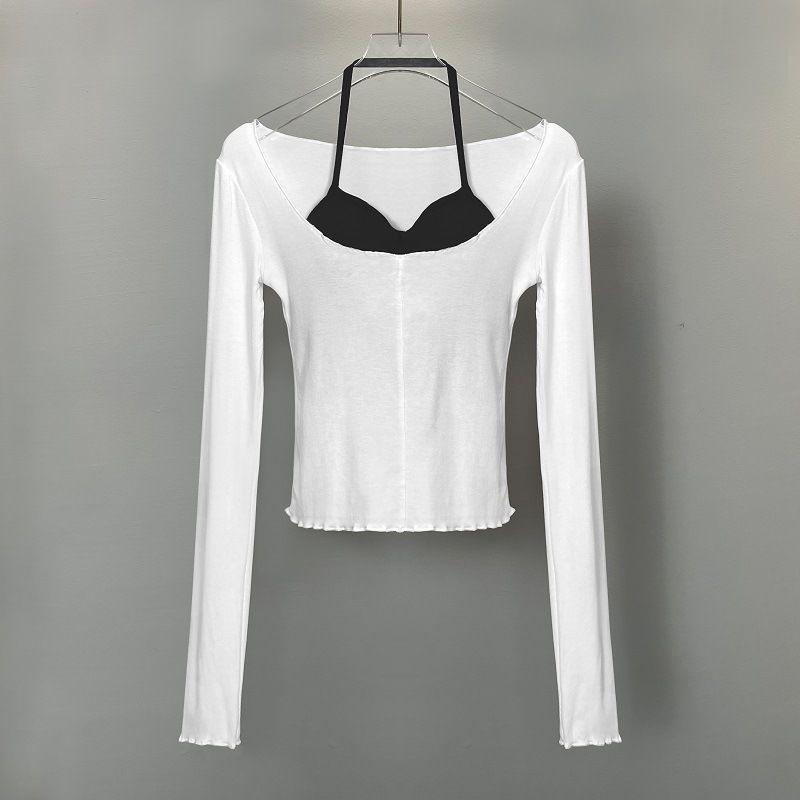 Korean Dongdaemun Pure Desire Style Sexy Slim Fit With Pad Show Chest Halter Neck Strap + Slightly Transparent T-shirt_voghion.com