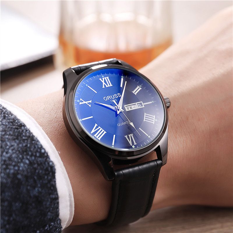 Aoruisi Brand Men's Simple Ultra-thin Leather Strap Korean Version Luminous Casual Waterproof Dual Calendar Student_voghion.com