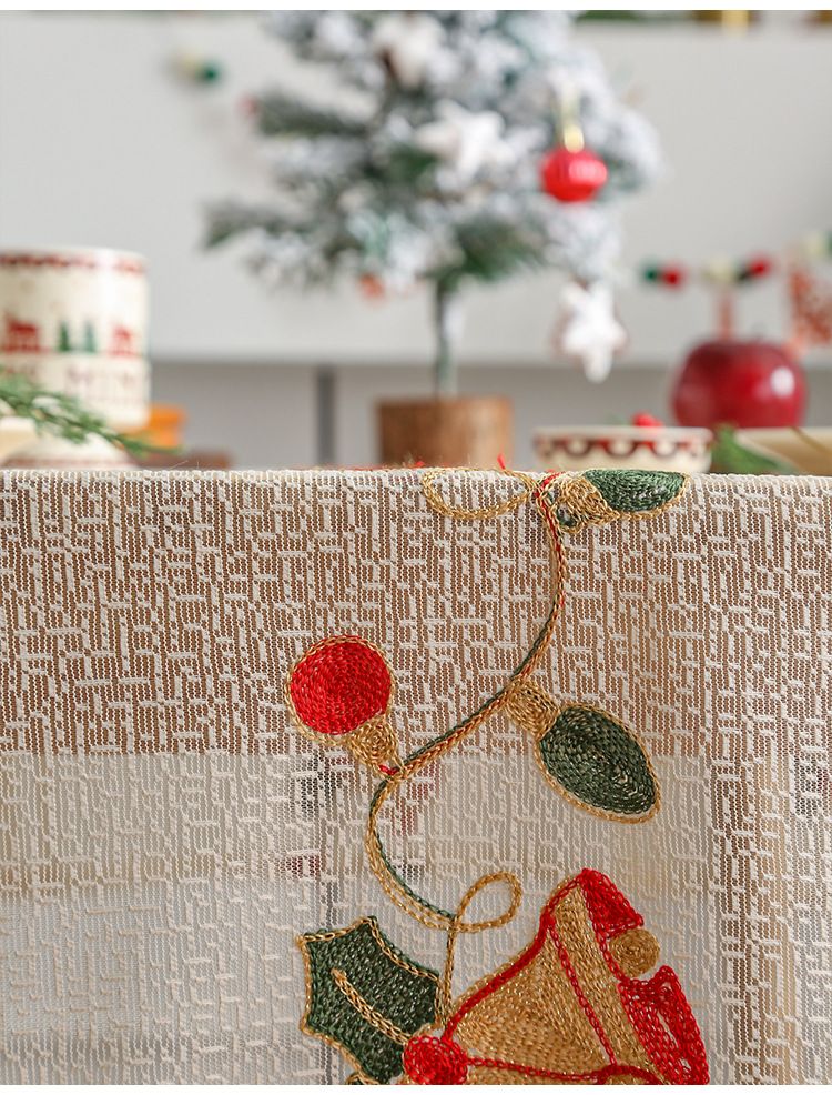 Christmas Tablecloth Red Lace Table Runner – Elegant Holiday Dining Decor, Polyester Table Cover For Christmas Dinner, Coffee Table_voghion.com
