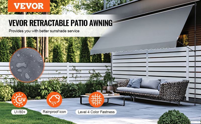 VEVOR 178x47" Patio Awning Retractable Awning Sunshade Shelter With Crank Handle_voghion.com