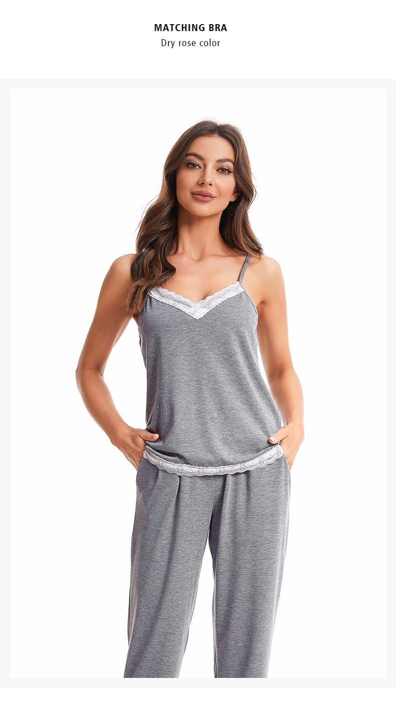 Damen Schlofkleeder Pyjama fir Fraen, Kotteng Camisole, Nuetshemd, Dräi-Stéck-Set, Heemkleeder_voghion.com