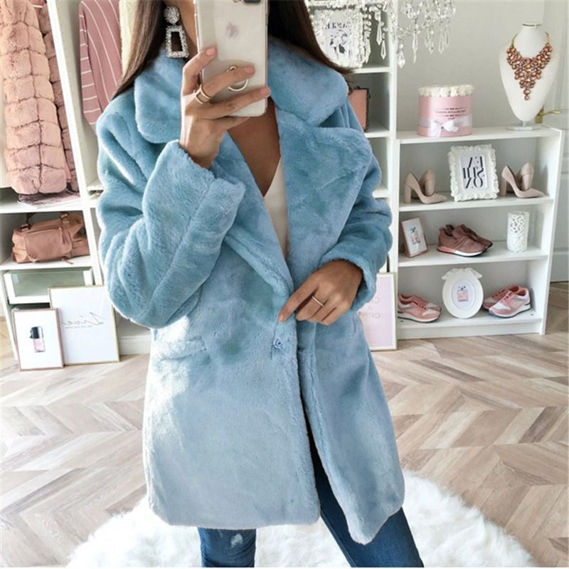 Women's Mid-length Solid Color Loose Plush Coat Imitation Fur Coat_voghion.com