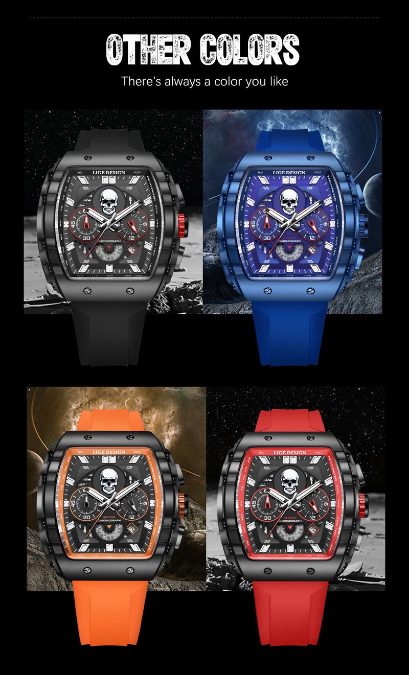 Men's Stylish Skeleton Dial Quartz Watch With Silicone Strap, Water Resistant, Multi-Functional, Casual Fashion Timepiece Multi Function Watch_voghion.com