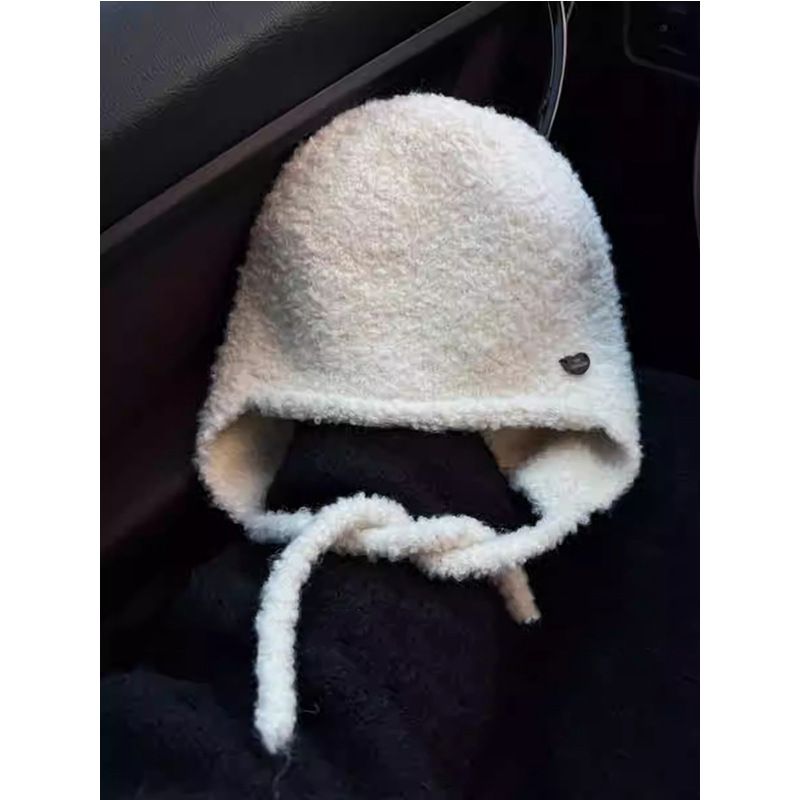 Autumn Winter Warm Wool Blend Fluffy Ear Protection Balaclava For Women Large Head Circumference Face Slimming Knitted_voghion.com