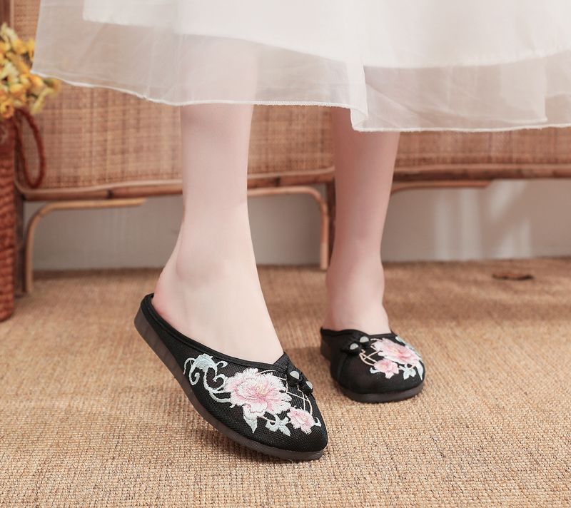 Solette in rete di lino, pantofole piatte ricamate, scarpe da donna 2025, sandali_voghion.com