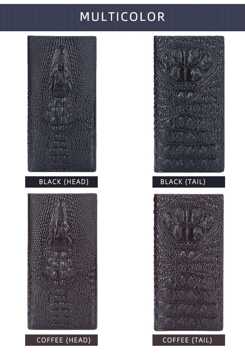 Men's Long Wallet, Personalized Design Crocodile Head Multi-card Slot Zipper Business Wallet_voghion.com