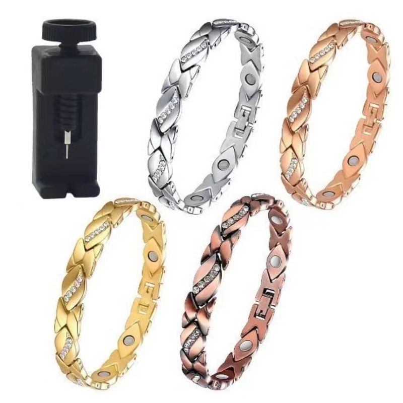 Bracelet réglable magnétique Yunjin New Leaf incrusté de diamants en cuivre rouge antique brossé_voghion.com