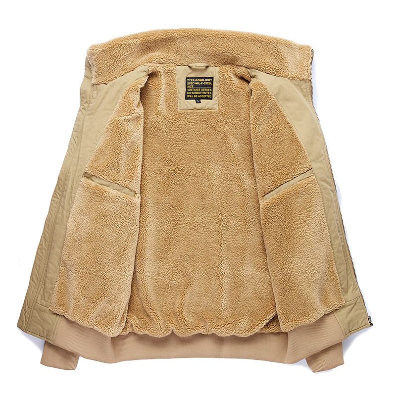 Pilotenjacke Herren Baumwollkleidung Lammwolljacke Herren Verdickter Samt Große Größe Amerikanische Werkzeugkleidung mit Baumwollpolsterung_voghion.com