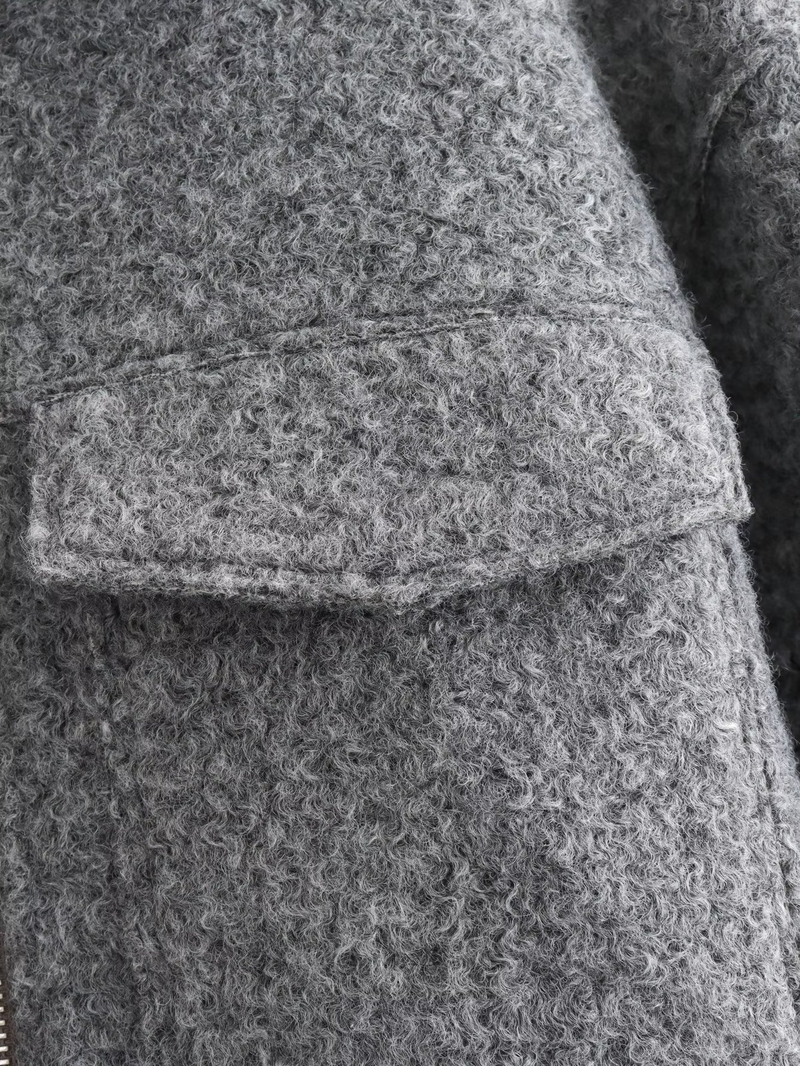 Women's street fashion gray woolen short lapel jacket_voghion.com