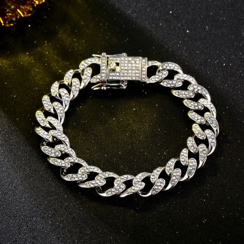 Cross-border e-commerce source Europe and the United States hot selling men's trendy accessories hip-hop gold chain Diamond Cuban chain bracelet neckl_voghion.com