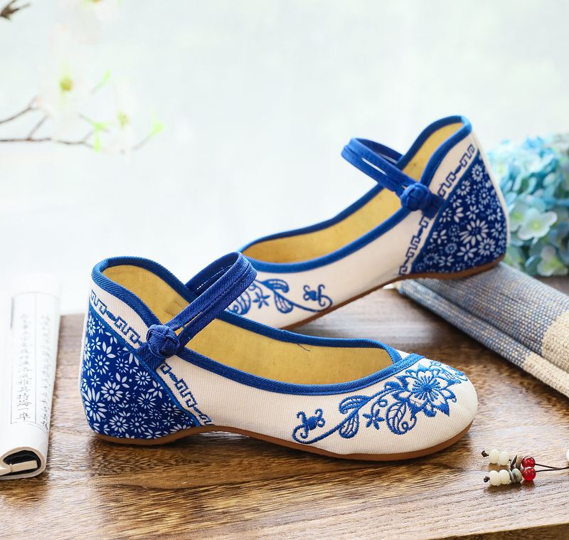 Scarpe da ballo da donna con tacco basso e fibbia, stile etnico, con suola in tessuto con tendine di mucca._voghion.com