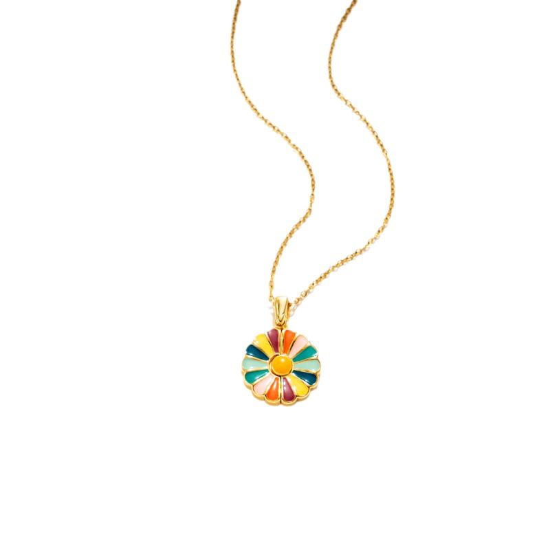 Collana con margherite colorate in smalto e acciaio al titanio, popolare con un design di nicchia._voghion.com