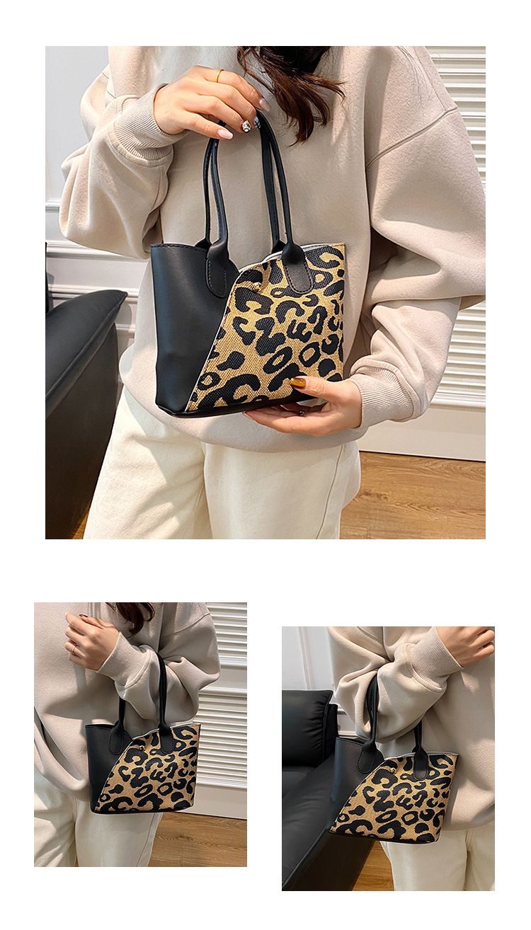 Borsa da donna, grande capacità, borsa tote, borsa estiva alla moda, borsa a tracolla elegante con stampa leopardata, borsa a secchiello popolare_voghion.com