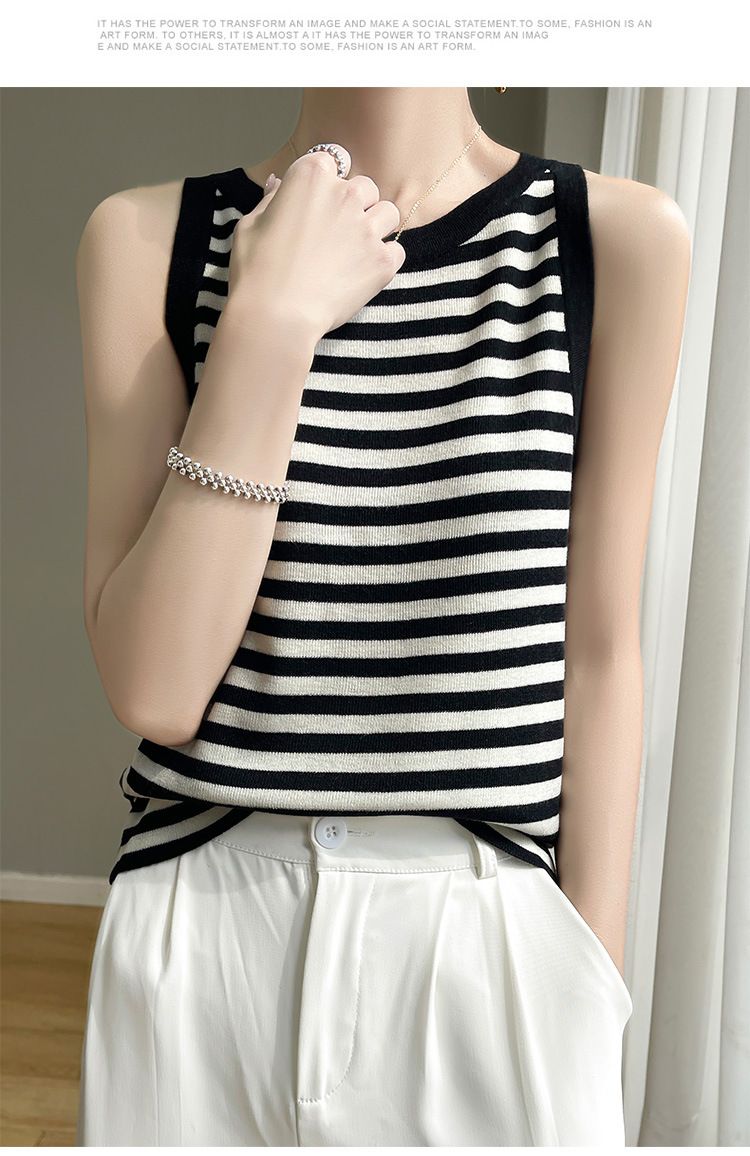 Spring Summer New Thin Wool Knitted Sweater With Camisole And Sleeveless Vest, Women's Round Neck Inner Layer As A Base_voghion.com