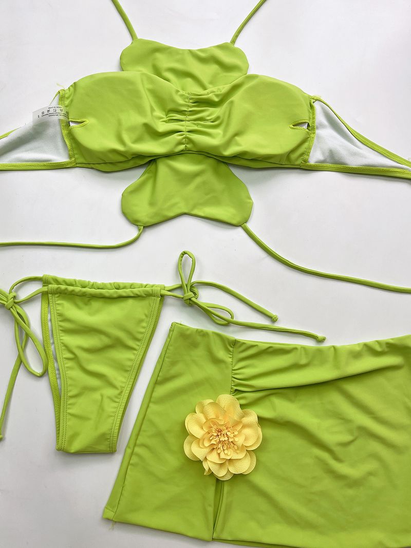 2025 New Sexy Three-piece Swimsuit Women's Vacation Three-dimensional Flower Suspender Bikini Beach Swimsuit_voghion.com