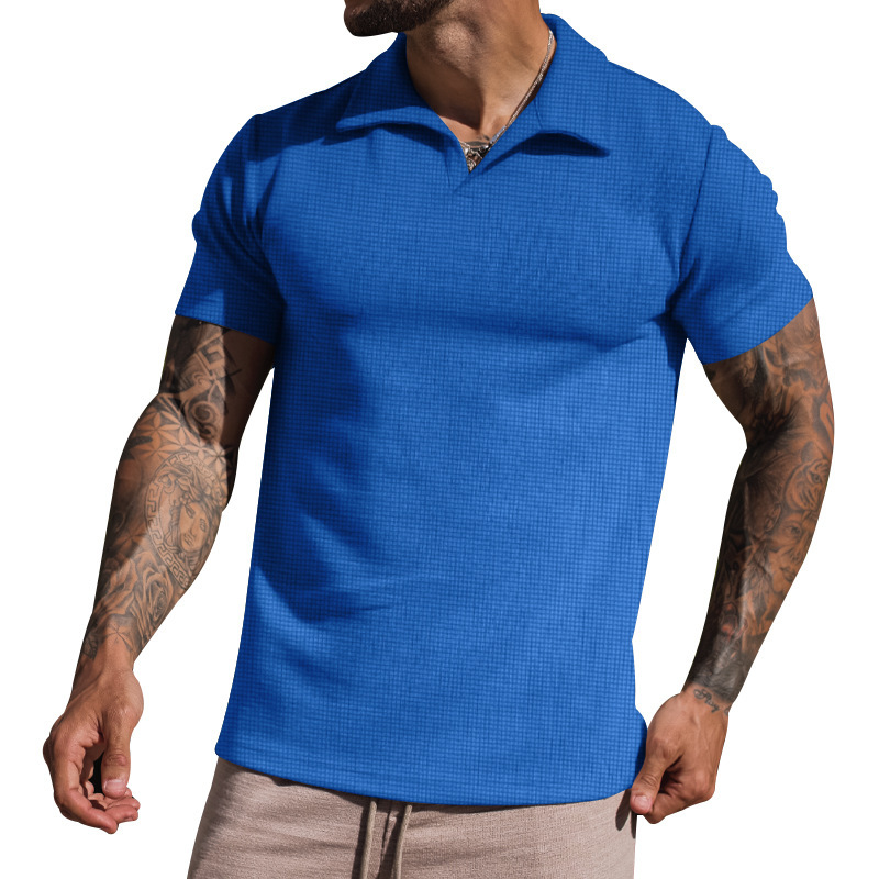 Polo da uomo con scollo a V casual tinta unita a manica corta con risvolto_voghion.com