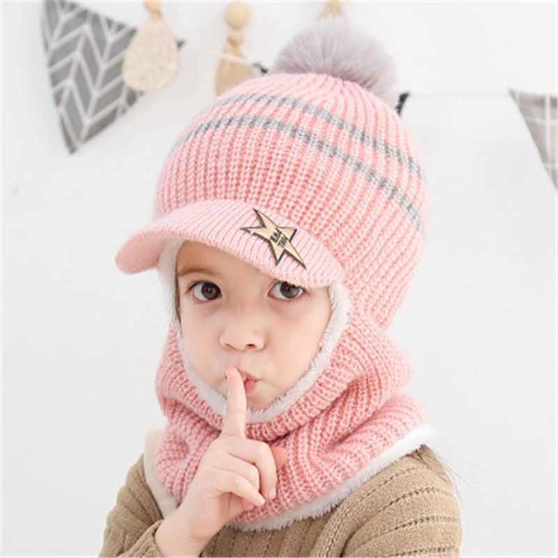 Gorro de punto de felpa para niños de diseño otoño e invierno 2-5 años niño y niña bebé más línea de pelusa protección contra el viento babero para la oreja un sombrero_voghion.com
