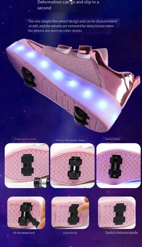 Neue wanderschuhe Mädchen vier rad roller schuhe USB lade licht schuhe Skate schuhe unsichtbare rad schuhe zwei räder_voghion.com