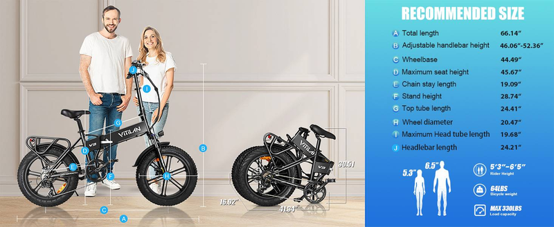 Bicicletă electrică all-terrain pliabilă Vitilan V3 2.0 cu anvelope groase, pentru adulți, 750W, 48V13AH_voghion.com