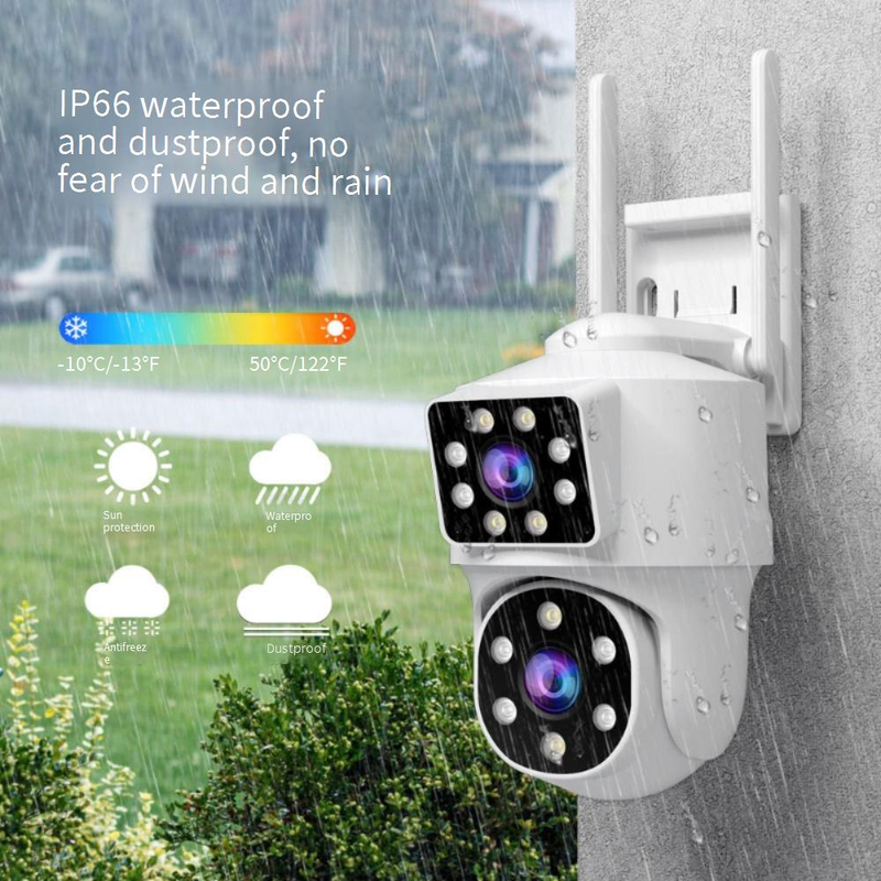 Waterproof Dual-Lens PTZ Camera - Smart WiFi Security Surveillance With Night Vision & Motion Detection (Wireless IP66 Weatherproof Bullet Camera)_voghion.com