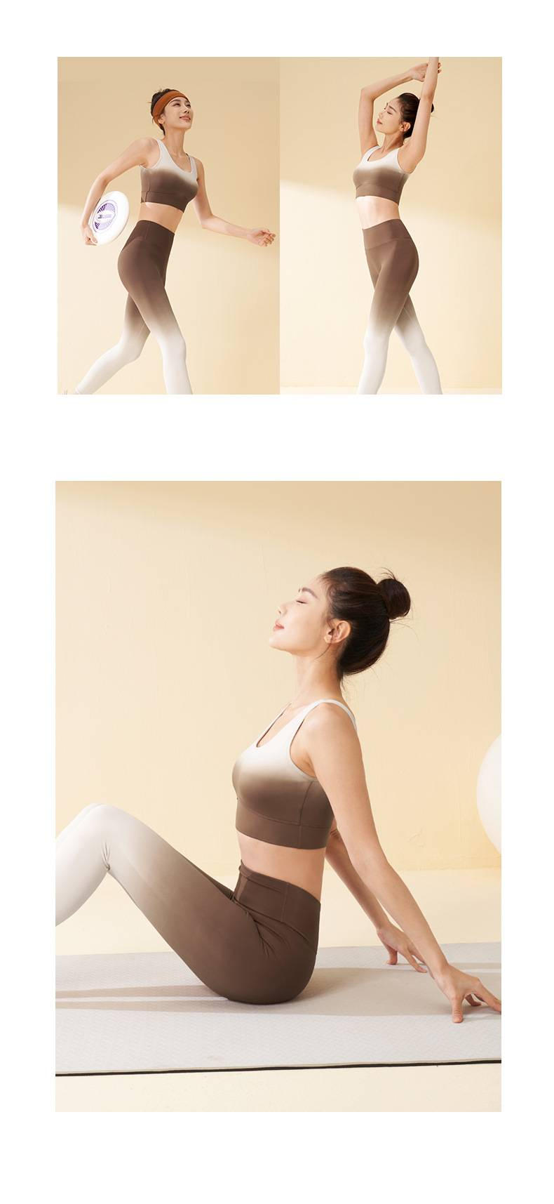 Ombré Yoga Set fir Fraen - Nahtlos Cloud Touch Sportskleeder | Lounge Leggings mat héijer Taille & Cropped Top_voghion.com