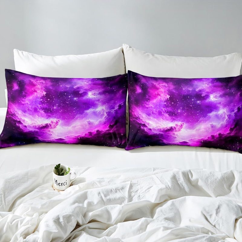 Pink Galaxy Bedding Set Outer Space Comforter Cover Set 3D Space Outer Sky Duvet Cover Bedroom Decor Universe Cloud Galaxy Bedding Collection _voghion.com