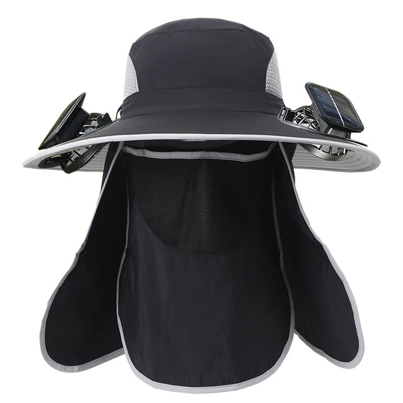 Cappello rinfrescante ad energia solare con protezione staccabile per viso e collo - Ventilatore ricaricabile ad alta potenza per esterni - Protezione solare UPF50+ per uomo_voghion.com