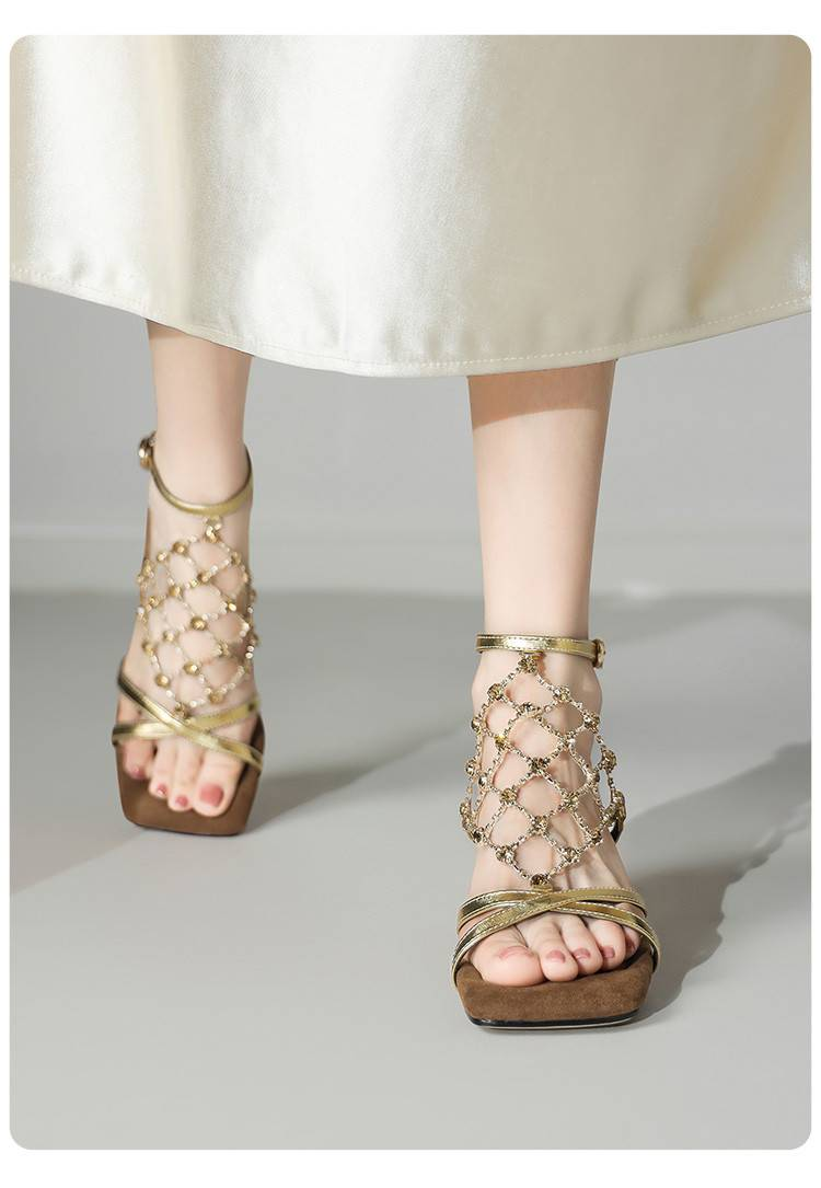 Scarpe con tacco a spillo a punta quadrata in PU dorato, semplici ed eleganti da donna di Cameido_voghion.com