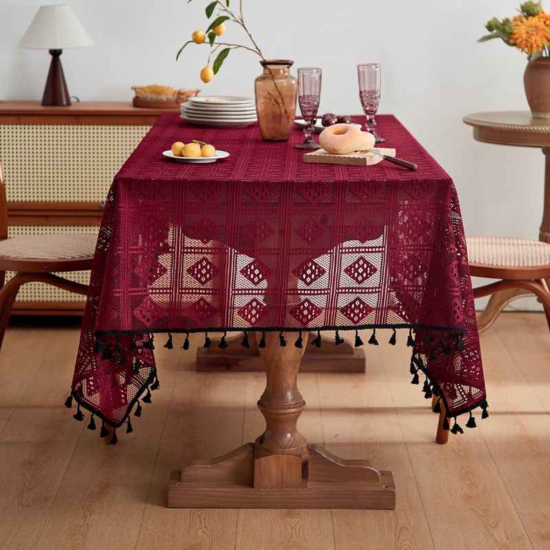 Vintage Crochet Tablecloth – Non-Slip Polyester Lace Table Cover, Elegant Embroidered Square/Round Dining Cloth For Farmhouse, Café, Wedding_voghion.com